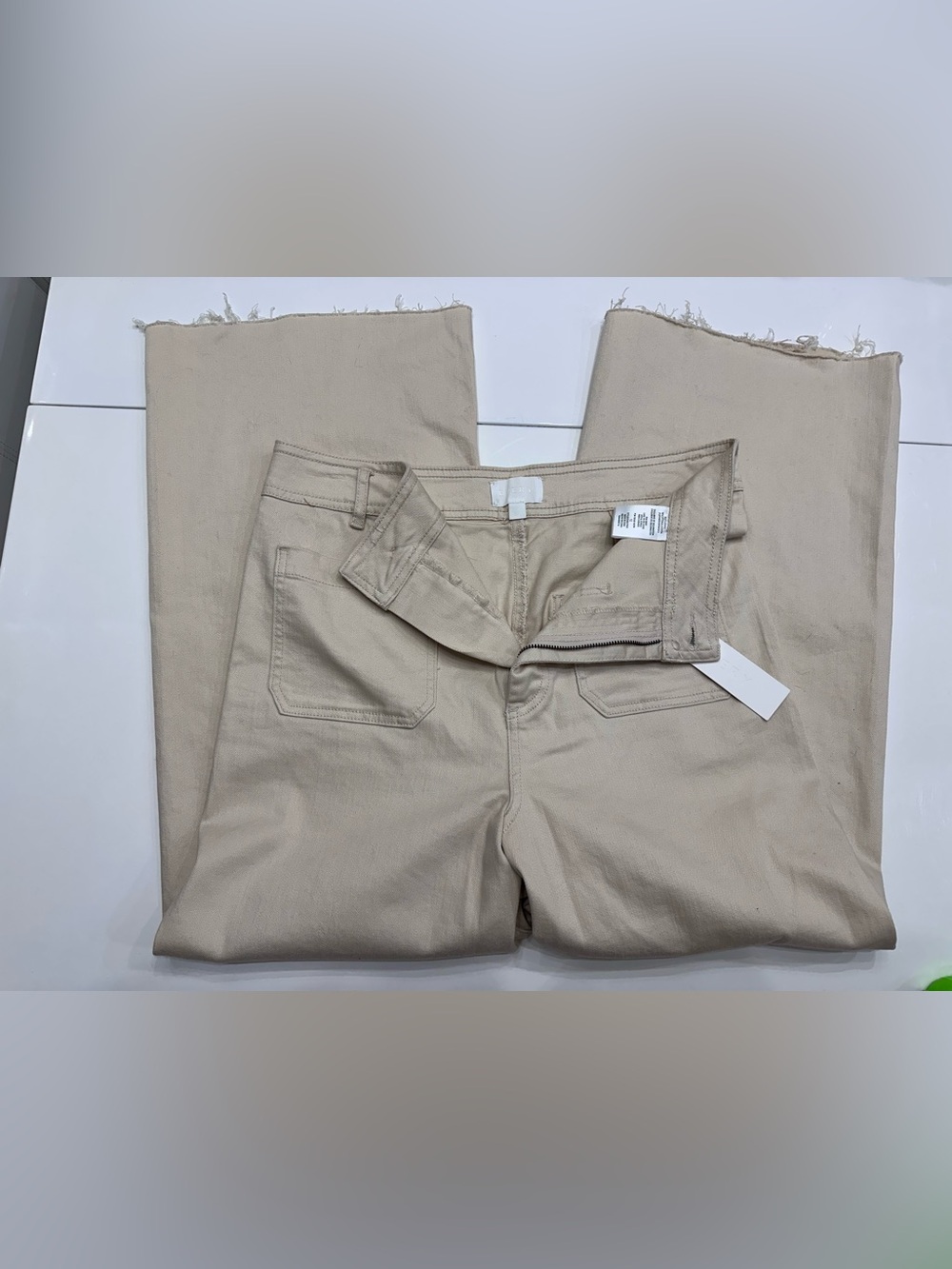 Every High-Rise Wide-Leg Cropped Utility Pants Khaki NWT 12